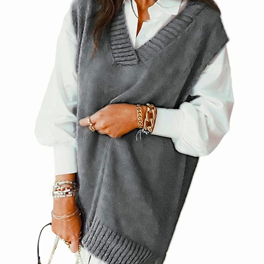 HOTAPEI Sweater Vest Women Oversized V Neck Sleeveless Womens Cable Knit Top